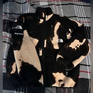 Supreme x The North Face Bleached Denim Print Nuptse Fleece Jacket Size: large